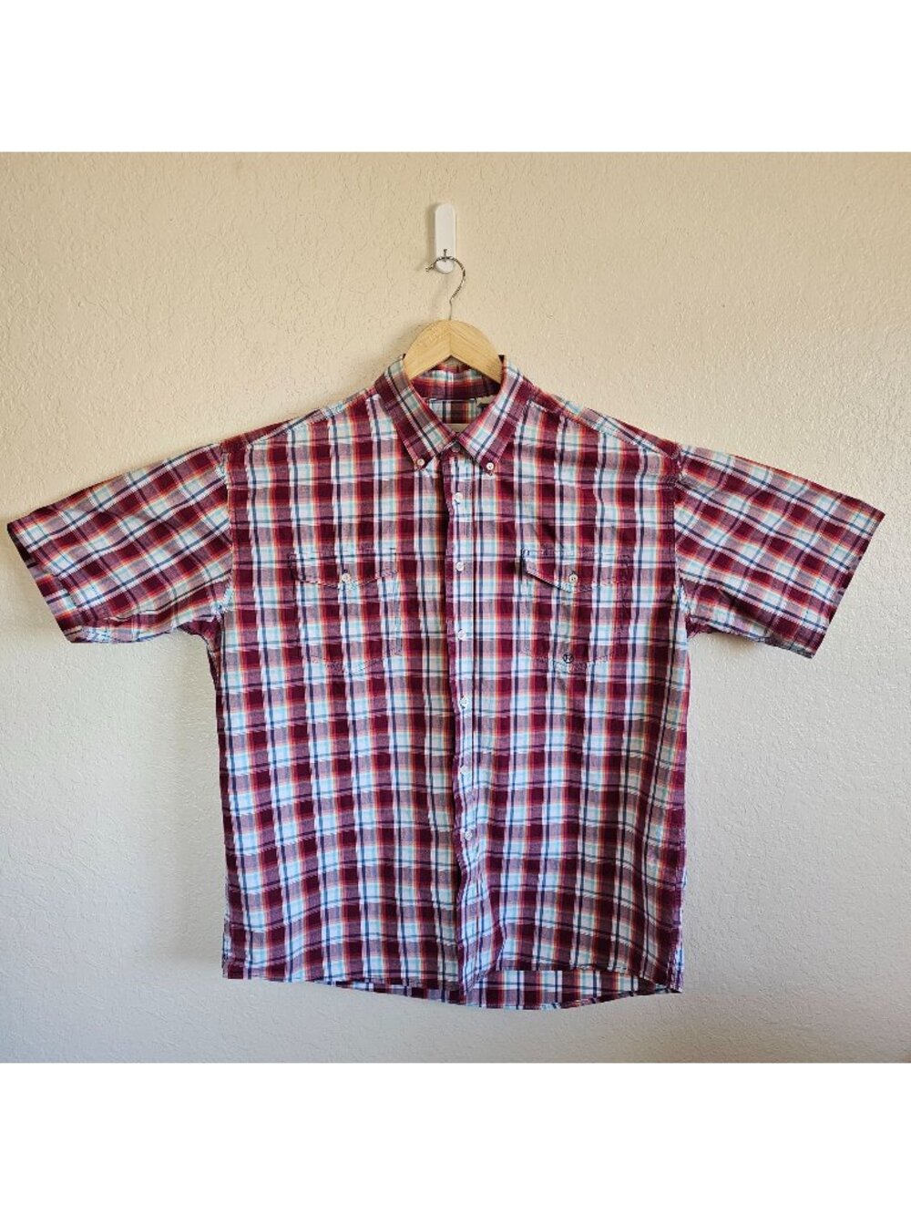 Roper Mens Red Plaid Short Sleeve Button-Up Western Shirt XL Cotton